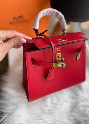 Красная сумка кожаная  kelly 25 см червона сумка