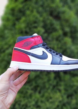 Nike air jordan 1 retro високі білі з чорним та червоним