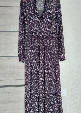 Черное платье сетка в сиреневый цветочный принт *длинный рукав next (размер 10)