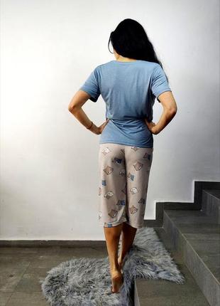 Хлопкова женская пижама для дома с футболкой и бриджами - капри,турция3 фото