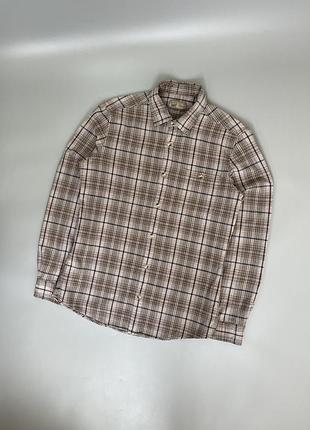 Щільна бежева сорочка next в клітинку, некст, в клітку, кавова, коричнева, фланелева