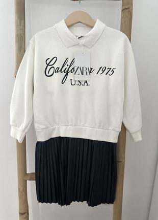 Сукня з коміром та спідницею еко шкіра плісе zara
