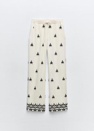 Брюки zara лён с вышивкой