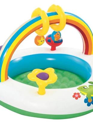 Дитячий надувний ігровий басейн-манеж веселка, bestway 522391 фото