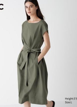 Бавовняна сукня uniqlo з коротким рукавом i поясом