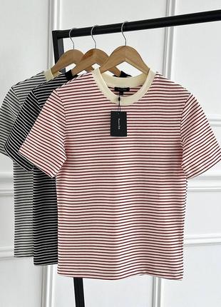 Жіноча стильна футболка у смужку, полоску у стилі massimo dutti біла, чорна, червона