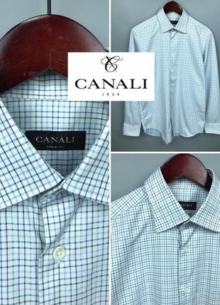 Canali mens white checkered regular fit shirt чоловіча класична сорочка