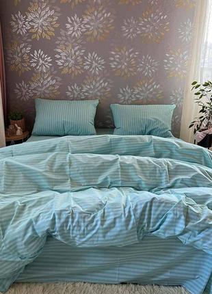 Постільна білизна бязь-люкс смужка бірюза