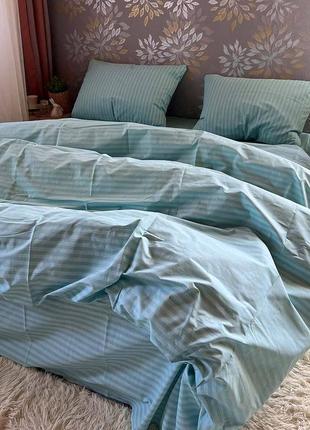 Постільна білизна бязь-люкс смужка бірюза