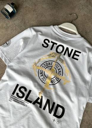 Чоловіча футболка stone island на весну у білому кольорі premium якості, стильна та зручна футболка на кожен день5 фото