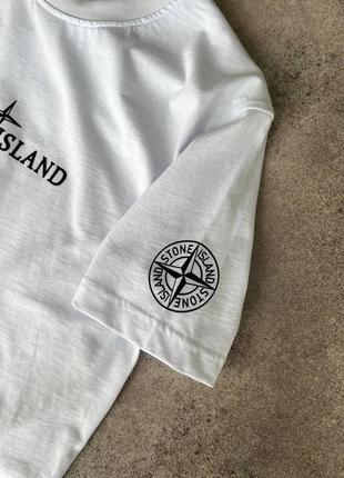 Чоловіча футболка stone island на весну у білому кольорі premium якості, стильна та зручна футболка на кожен день7 фото