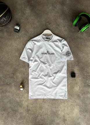 Чоловіча футболка stone island на весну у білому кольорі premium якості, стильна та зручна футболка на кожен день2 фото