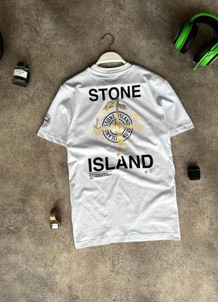 Чоловіча футболка stone island на весну у білому кольорі premium якості, стильна та зручна футболка на кожен день4 фото