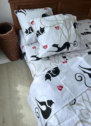 Комплект двуспального постельного белья с котиками, 180х215 см