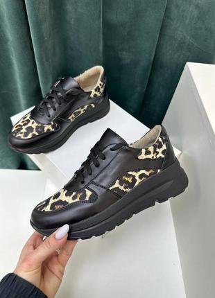 Кожаные удобные кеды кроссовки леопард тигра тренд