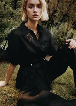 Костюм льняной zara новинка 2024 xs-m черный, белый