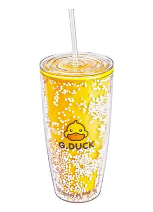 Стакан пластиковий багаторазовий g. duck 750 мл з кришкою та трубочкою