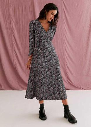 Повсякденна натуральна сукня – міді в квіти з об'ємними рукавами /плаття –міді m&s ghost