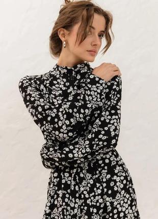 Сукня чорна штапель прямого крою з поясом2 фото