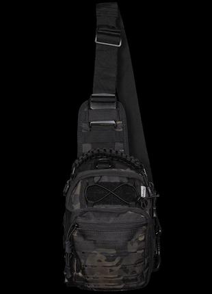 Тактична сумка adapt camotec multicam black, чоловіча сумка через плече, військова сумка чорна однолямкова