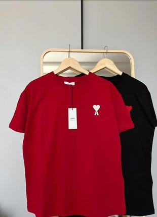 Накладной платеж ❤ турецкая хлопковая оверсайз футболка с лого в стиле ami с сердечком2 фото