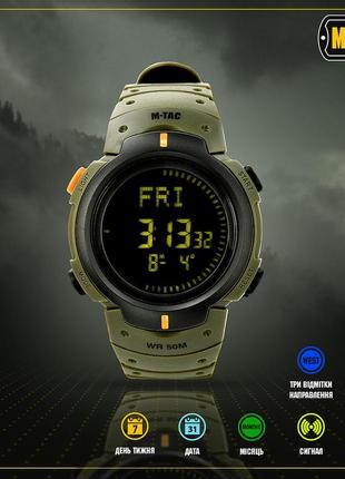 M-tac часы тактические с компасом olive, мужские наручные часы с компасом, армейские часы олива функциональные