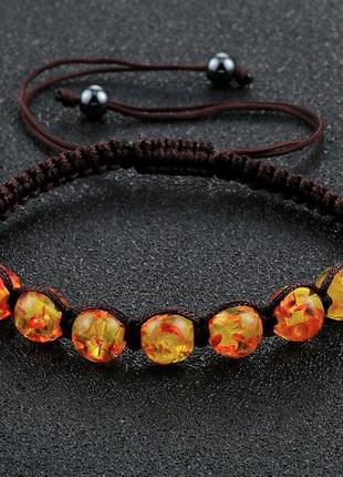 Браслет регульований з нейлонових мотузок , імітація бурштину