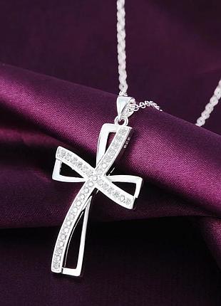 Оригінальний сріблястий ланцюжок з хрестиком в стилі стерлінгове срібло
