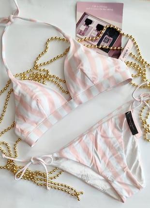 Купальник треугольники на завязках в фирменную полоску victoria's secret m 38 75c 75b 80a 80b