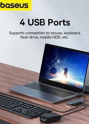 Baseus hub 4in1 usb3.0 adapter silver адаптер, концентратор, хаб2 фото