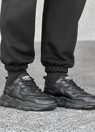 Стильні зручні чорні чоловічі кросівки демісезон,весна,літо,осінь,екошкіра-сітка,для спорту-туризму