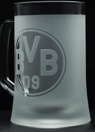 Пивной бокал 670 мл с гравировкой лого футбольного клуба боруссия дортмунд, подарок для друга3 фото