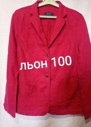 Ро30 лляний приталений червоний жіноча піджак блейзер на гудзиках з довгими рукавами льон кежуал pta