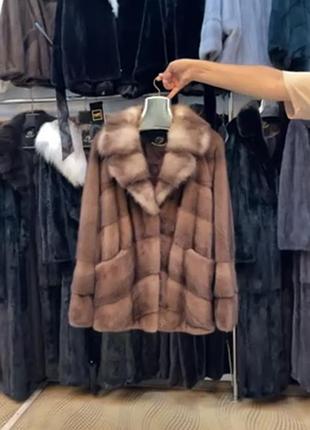 Норкова шуба з коміром із куниці