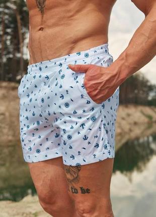 Пляжные шорты мужские с сеткой плавки купальные anchors белые2 фото