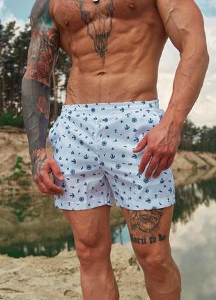 Пляжные шорты мужские с сеткой плавки купальные anchors белые4 фото