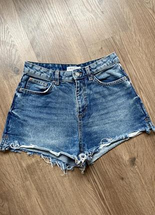 Джинсовые шорты рваные denim co. красивый насыщенный джинс l 100% хлопок длина 33 посадка высокая 30 см талия 38 бедра 50 мат