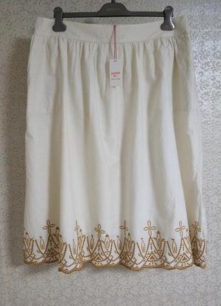 White stuff women's женская юбка слоновой кости ivory батал.fern embroidered skirt in ivory вышивка ришельевая прошва бренд white stuff, р.18