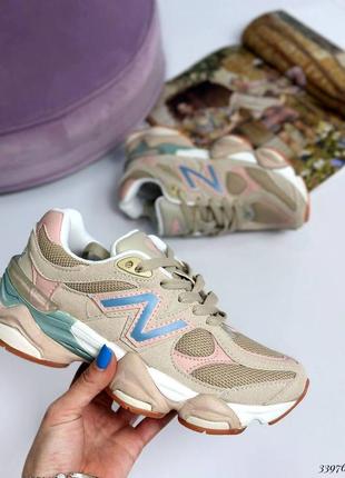 ▪️кроссовки new balance 9060 нью беланс женские новые массивные спортивные бежевые разноцветные сникерсы высокая массивная танкетка платформа замша