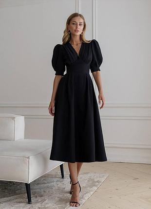 Жіноча корсетна сукня міді з об'ємними рукавами, плаття з широкою спідницею, сарафан, корсет, рукава ліхтарі, буфи, без принту