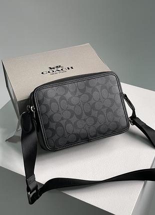 Coach charter signature coated canvas crossbody 24 bag - ji/charcoal, мужская кожаная сумка, мужская кожная сумка, кроссбода