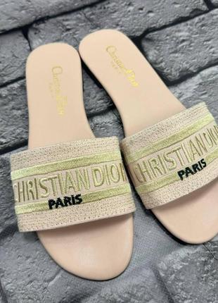 Жіночі тапочки christian dior рожеві з золотом | жіночі шльопанці діор