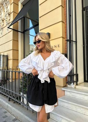 Жіночий комплект: подовжена сорочка та баска льон жатка over size 42-46
