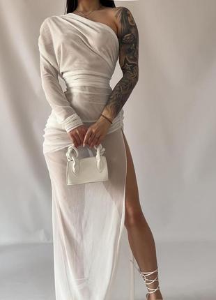 Розпродаж сукня prettylittlething напівпрозора на одне плече призiбрана