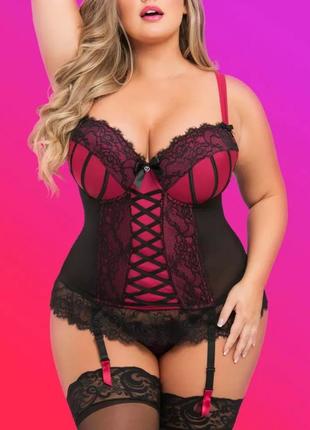 Корсет рожевий чорний із трусиками lovehoney plussize