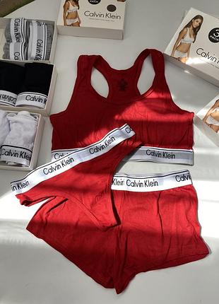 🔥🔥🔥хлопковый комплект calvin klein тройка(топ, трусики-стринги, трусики-шортики