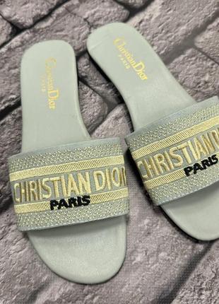 Жіночі тапочки christian dior сірі з золотом | жіночі шльопанці діор