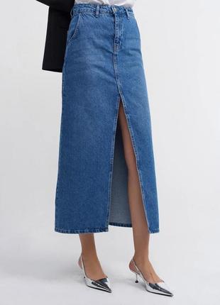 Спідниця джинсова максі з розрізом