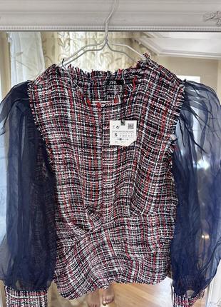 Новая женская блуза твидовая органза zara