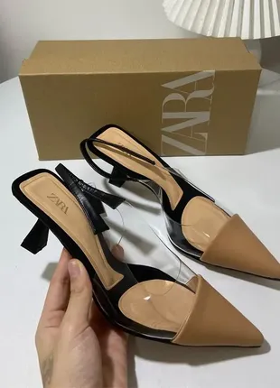 Туфлі слінгбеки zara вінілові босоніжки зара на підборах 2215/210